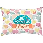Little Sleepy Head Youth Pillow with Pillowcase 16x22, Soft Jumbo Toddler Pillows, Hypoallergenic Pillow Case - Best Kids Pillows for Sleeping, Perfect Kids Travel Pillows (Hearts)