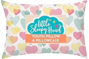 Little Sleepy Head Youth Pillow with Pillowcase 16x22, Soft Jumbo Toddler Pillows, Hypoallergenic Pillow Case - Best Kids Pillows for Sleeping, Perfect Kids Travel Pillows (Hearts)