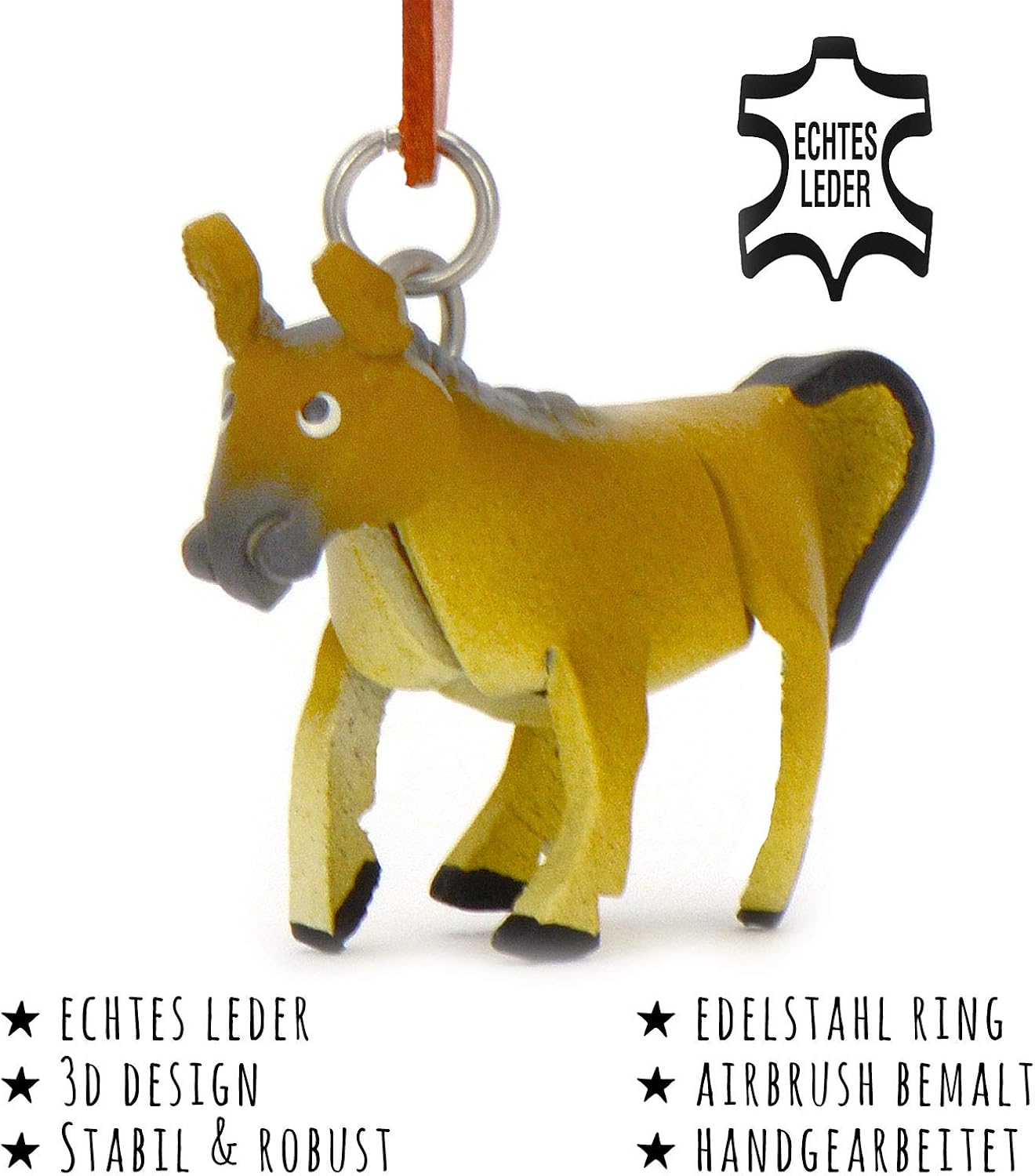 MONKIMAU Leather Keyrings Horse, Beige - Image 3