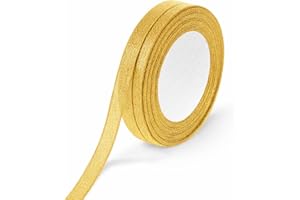 3/8 Inch Gold Glitter Ribbon 50yard (2rolls) Sparkly Metallic Fabric Ribbons Silver Organza Shimmer Sheer Ribbon for Gifts Pa