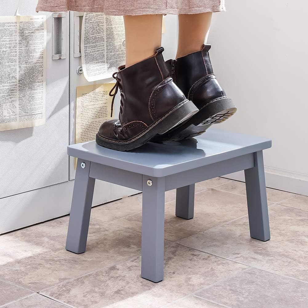 HOUCHICS Solid Birch High Gloss Step Stool Wooden Kids Potty Training Stool with 220lb Load Capacity Foot Stool for Kitchen,Bedroom,Living Room,Bathroom (Gray): Furniture & Decor