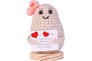MuMyer Funny Crochet Potatoes, Handmade Emotional Support Wool Knitted Potato Doll Gifts with Wooden Base for Car Home Office(Pink)