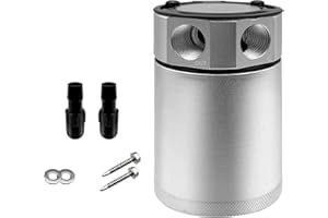 LYHLYA Compact Oil Catch Can Baffled 2 Port Oil Catch Tank Kit Universal Oil Separator Reservoir Tank (Silver)