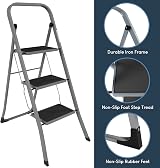 Home Vida 3 Step Ladder Heavy Duty Steel Grey Folding 150kg Max Load view 7