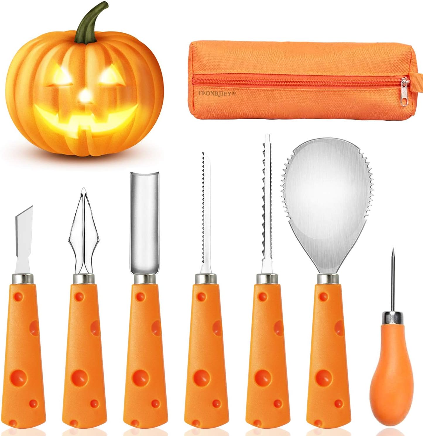FEONRJIEY Halloween Pumpkin Carving Kit with Carrying Bag, Pumpkin