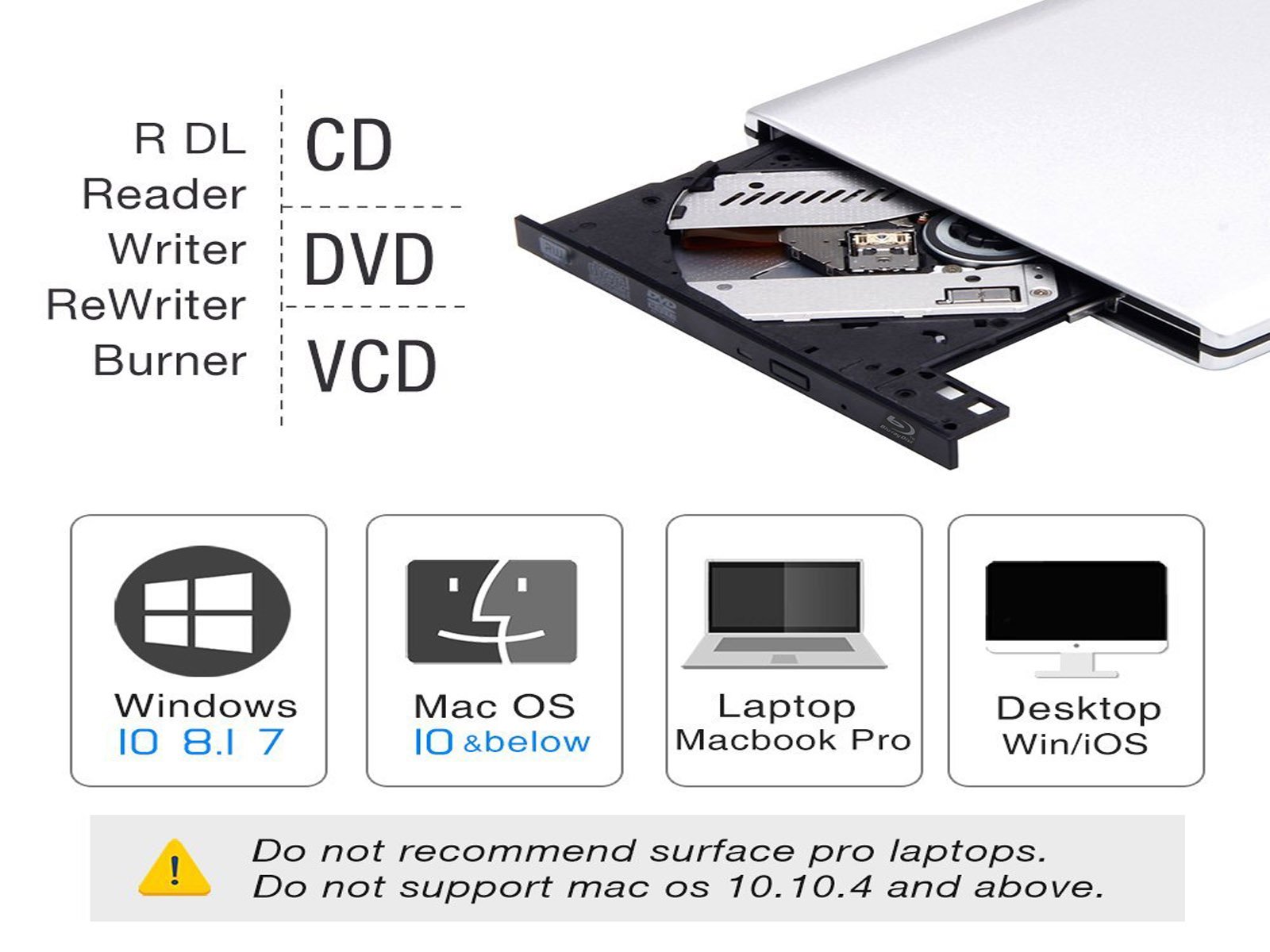 OSGEAR USB 3.0 TYPE C Aluminium Housing Box External Drive 8X DVDRW CDRW Rom Burner Writer Reader Windows PC Mac Super Multi Enclosure Housing Box Caddy Case Software Support