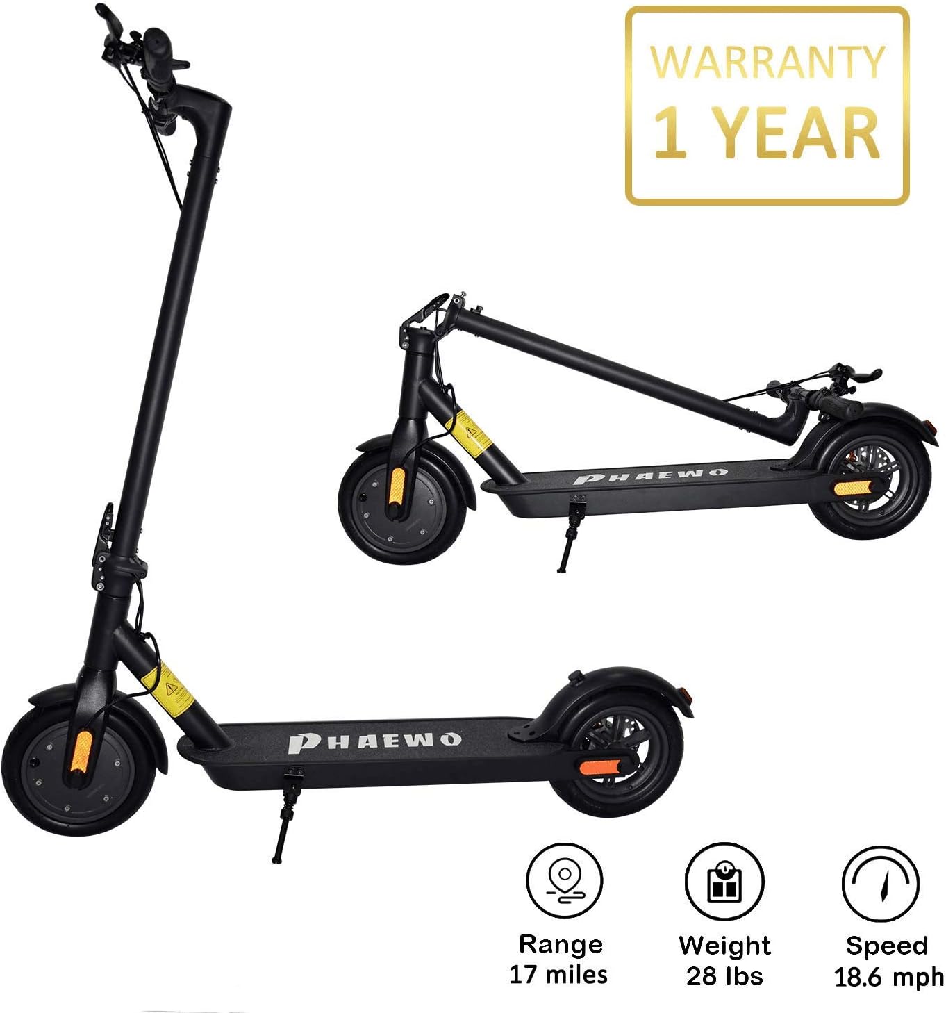 Phaewo Electric Scooter for Adult, 250W Motor 8.5" Non-Pneumatic Tires with Disc Brake, Up to 18.6 MPH & 17 Miles Folding Electric Scooter for Commute and Travel