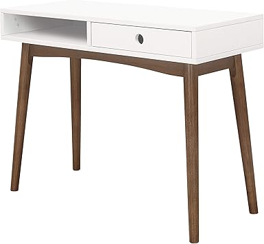 Amazon Com Coaster Home Furnishings Bradenton 1 Drawer White And Walnut Writing Desk Furniture Decor