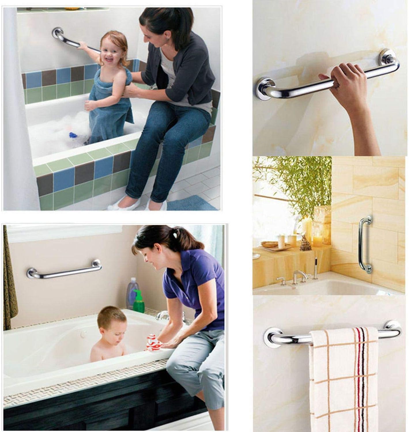 2 Pack 16 Inch Shower Grab Bar, ZUEXT Chrome Stainless Steel Bathroom Grab Bar, Shower Handle, Bathroom Balance Bar, Safety Hand Rail Support - Handicap, Elderly, Injury, Senior Assist Bath Handle: Health & Personal Care