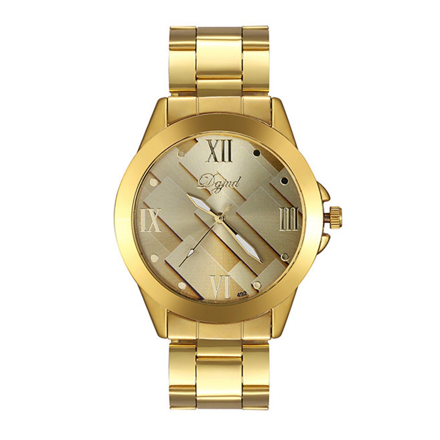 Jingjing1 Men Classic Wrist Watch Fashion Synthetic Leather Alloy Band Round Analog Quartz Watch (Golden)