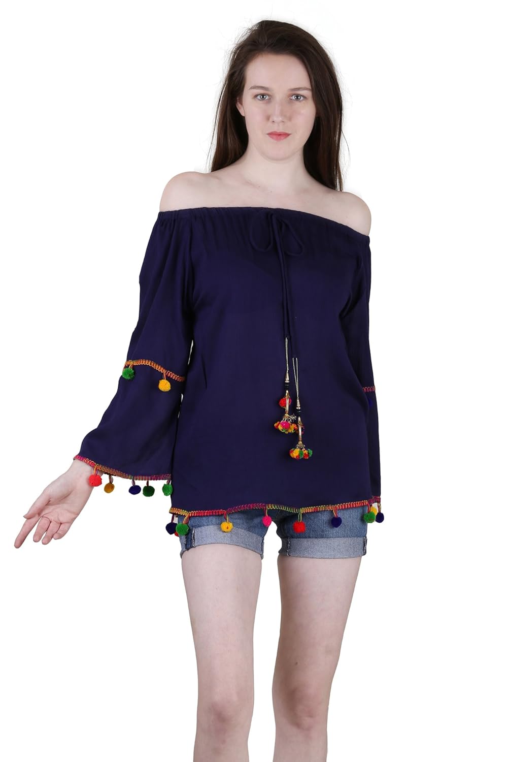 jollify women's blue rayon embroidered top