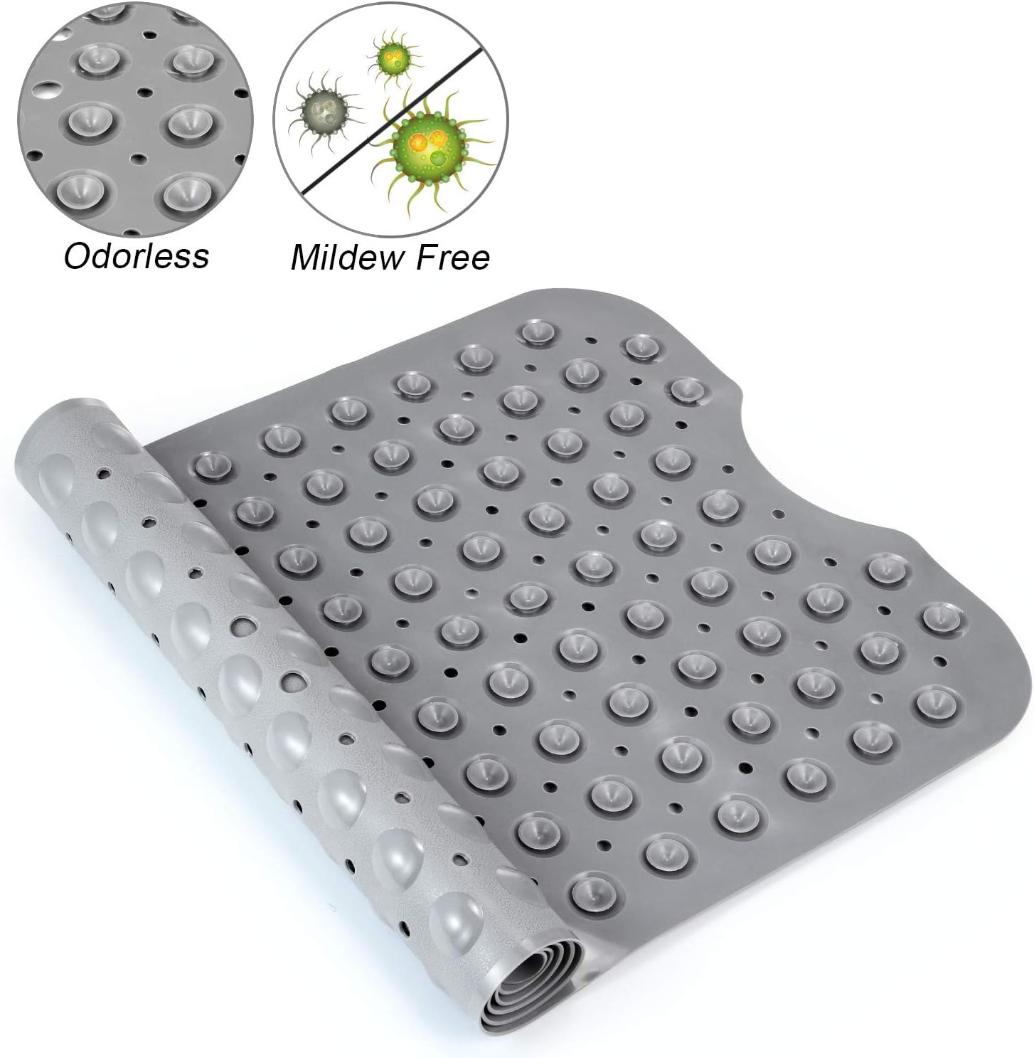 YINENN Bath Tub Shower Mat 40x16 Inch Non-Slip and Latex Free,Bathtub Mat with Suction Cups, Machine Washable Bathroom Mats with Drain Holes (Grey): Health & Personal Care
