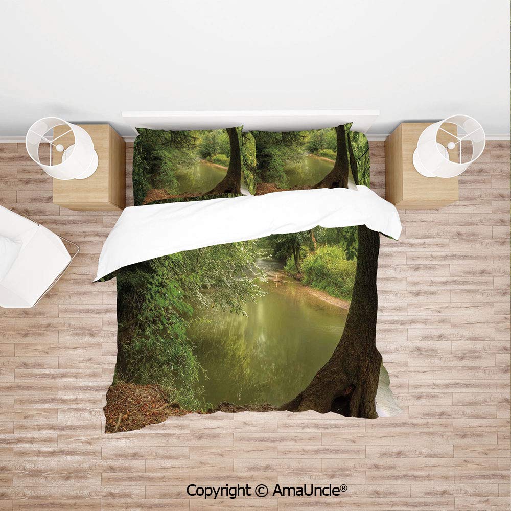 SCOCICI Enchanted Forest View with Trees Growth Eco Greenland Summer Serene Landscape Simple Cover Set Bedsheet Pillowcases Bedding Set 4pc Full Size