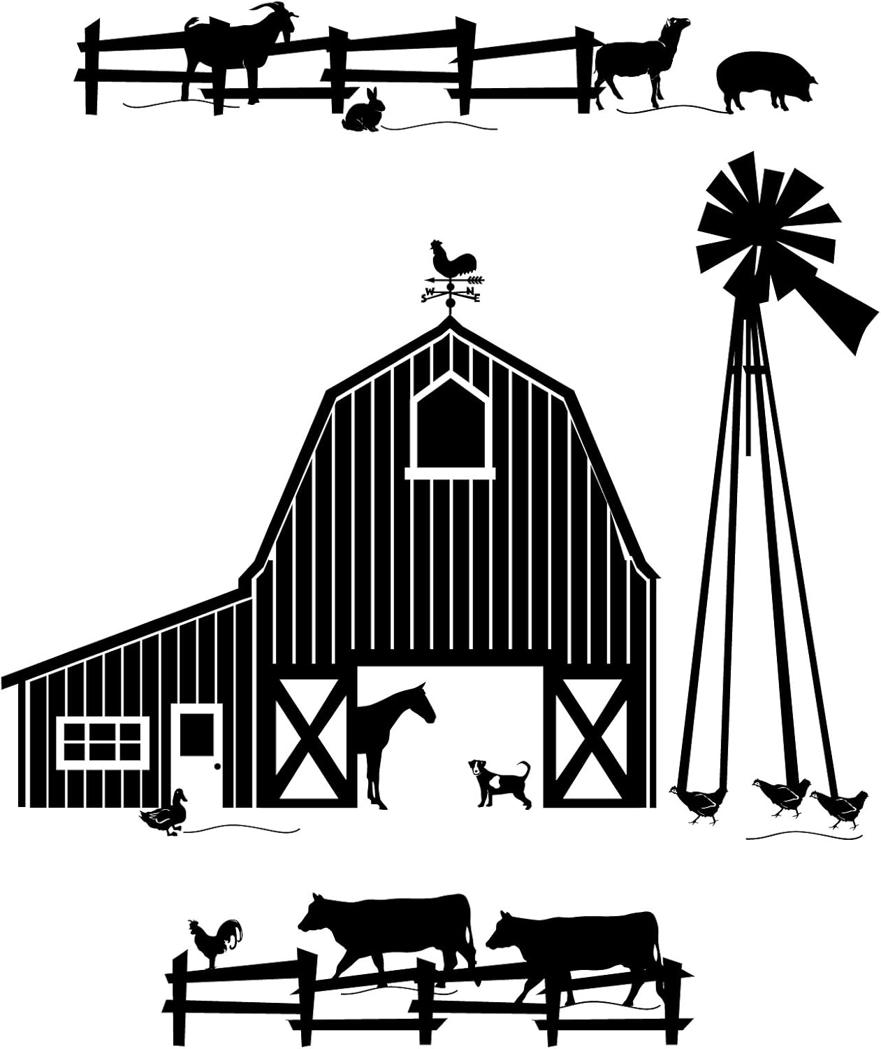 Amazon Com Farm Scene Silhouette Black Custom Vinyl Wall Art
