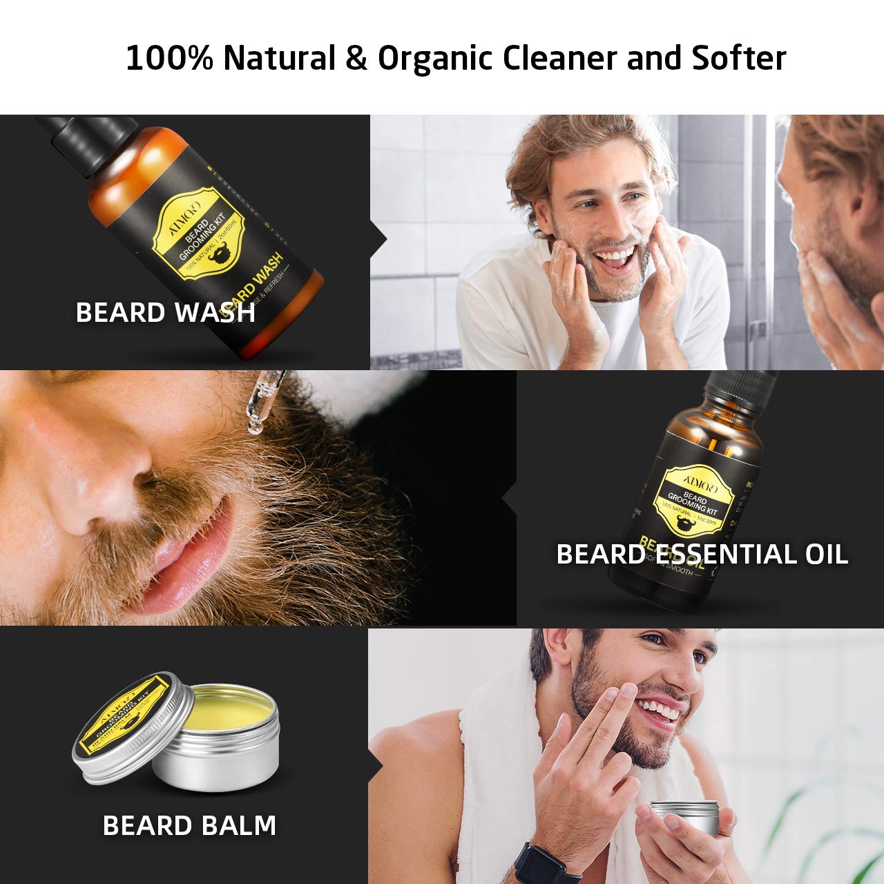 ATMOKO Beard Kit, 9 in 1 Beard Grooming Kit for Men Beard Care with Beard Shampoo, Oil,Conditioner, Comb, Brush, Scissor, Apron, Shaping Tool and Storage Bag, Good Gift for Husband,Boyfriend and Dad