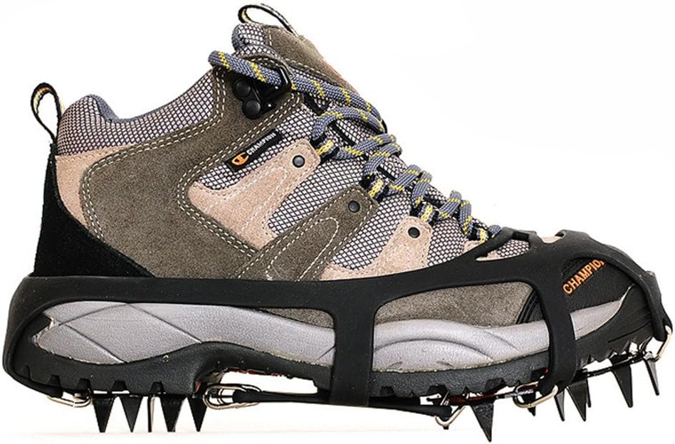 Kottle Universal Crampons 18 Steel Teeth Ice Grips Anti-slip Snow and Ice Traction Cleats Shoe Chains Safe Protect Shoes