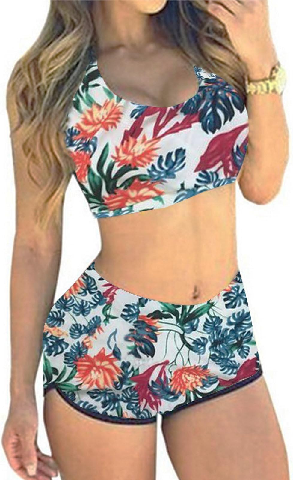 QingLemon Women Two Piece Boyleg Short Swimsuits Sporty Bathing Swimwear(FBA)