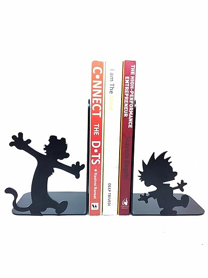 HeavenlyKraft Steel Calvin and Hobbes Metal Bookends (Black)