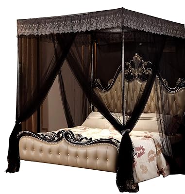 Nattey 4 Corners Post Canopy Bed Curtain, Black for Twin