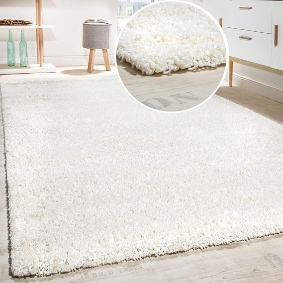 Shaggy Rug High Pile Long Pile Modern Carpet Uni Cream Ivory, Size