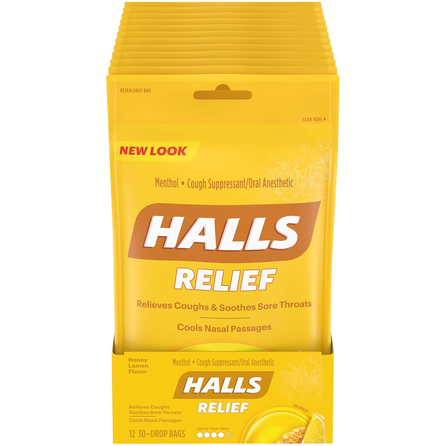 HALLS Relief Honey Lemon Flavor Cough Drops, 12 Bags (360 Total Drops) : Grocery & Gourmet Food