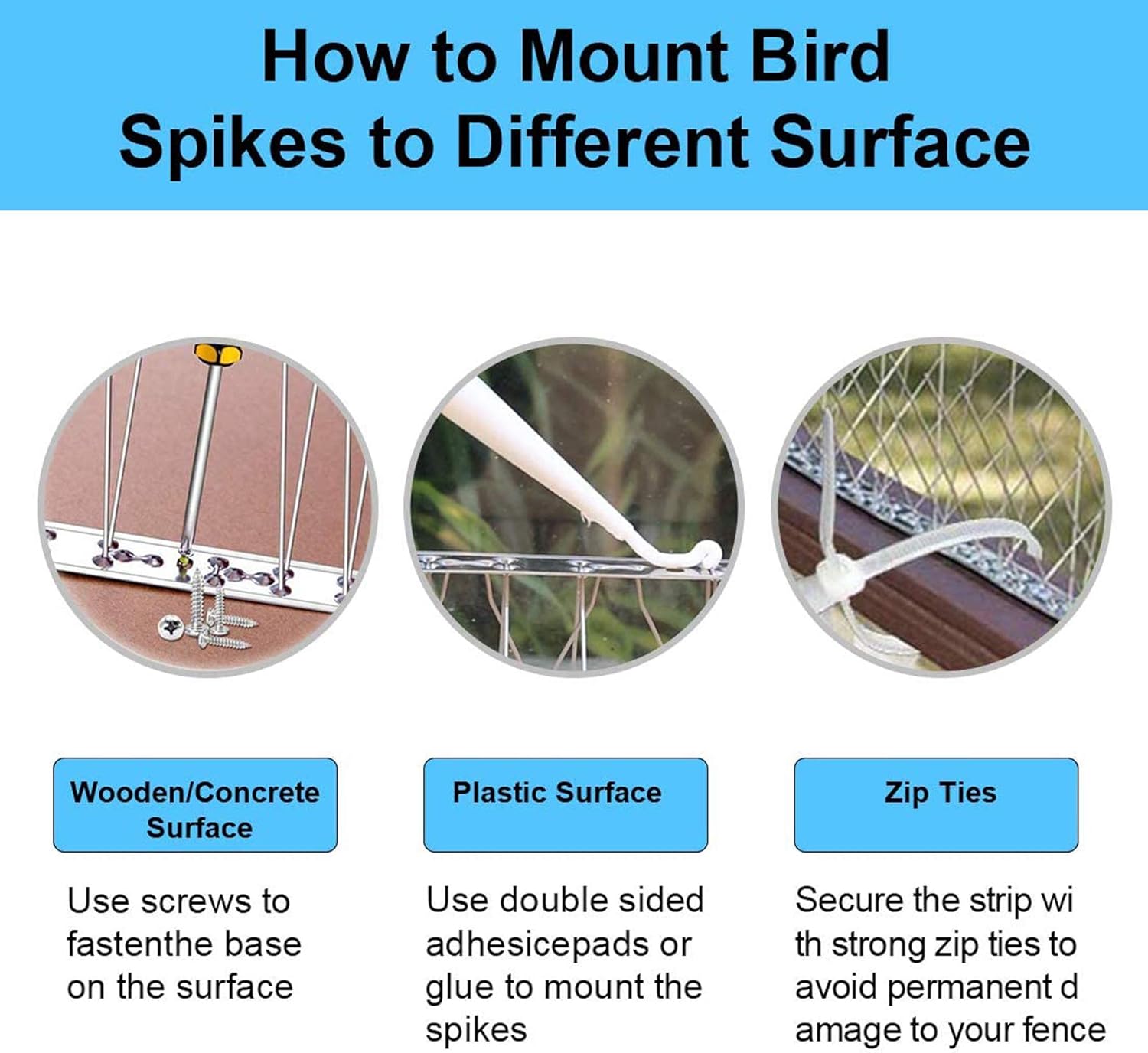 Bird Spikes for Pigeons Small Birds Cat, Anti Bird Spikes Stainless Steel Bird Deterrent Spikes-Cover 4 FT(5 Pack) : Garden & Outdoor