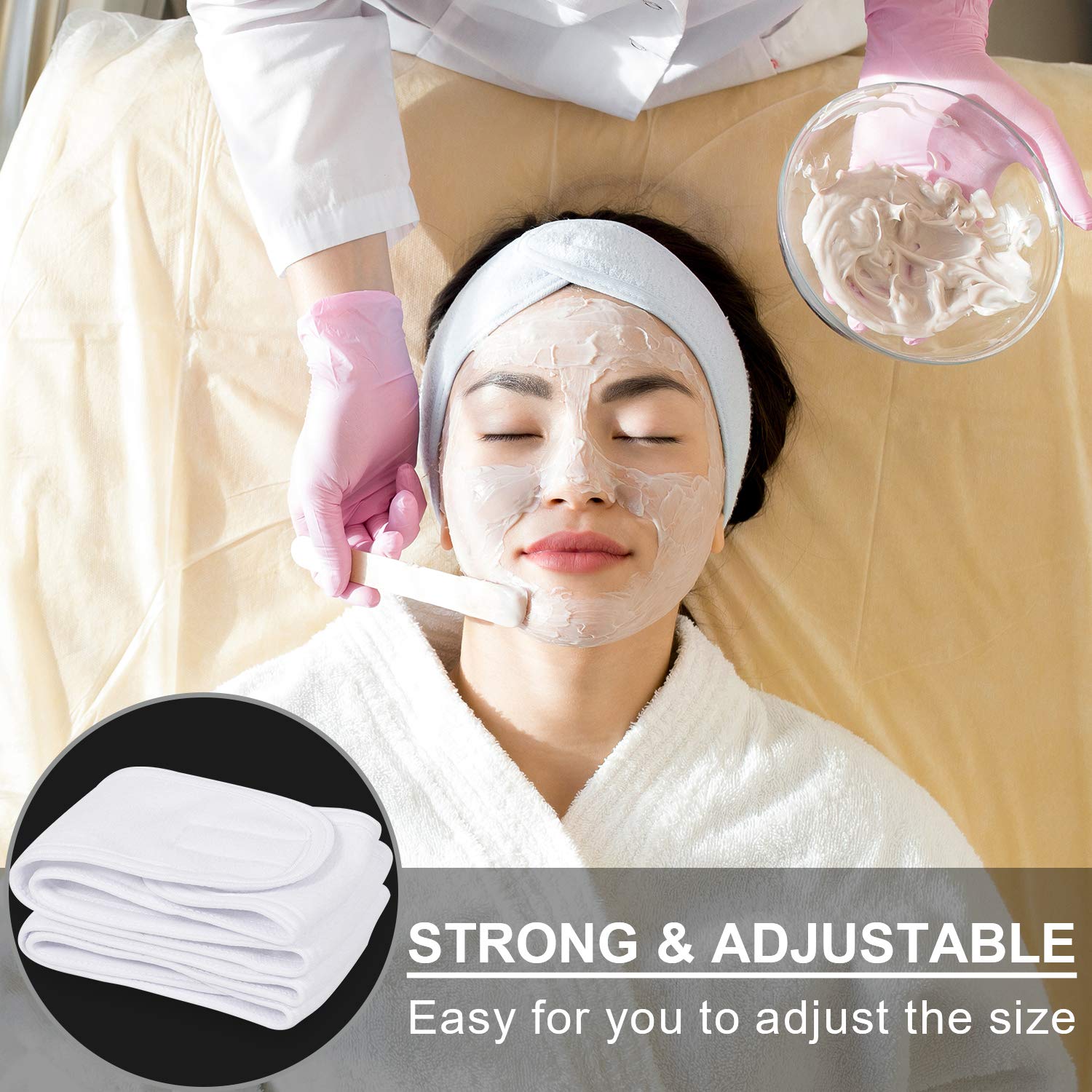 Whaline Spa Facial Headband Make Up Wrap Head Terry Cloth Headband Adjustable Towel for Face Washing, Shower, 3 Pieces (White, Black, Pink) : Beauty
