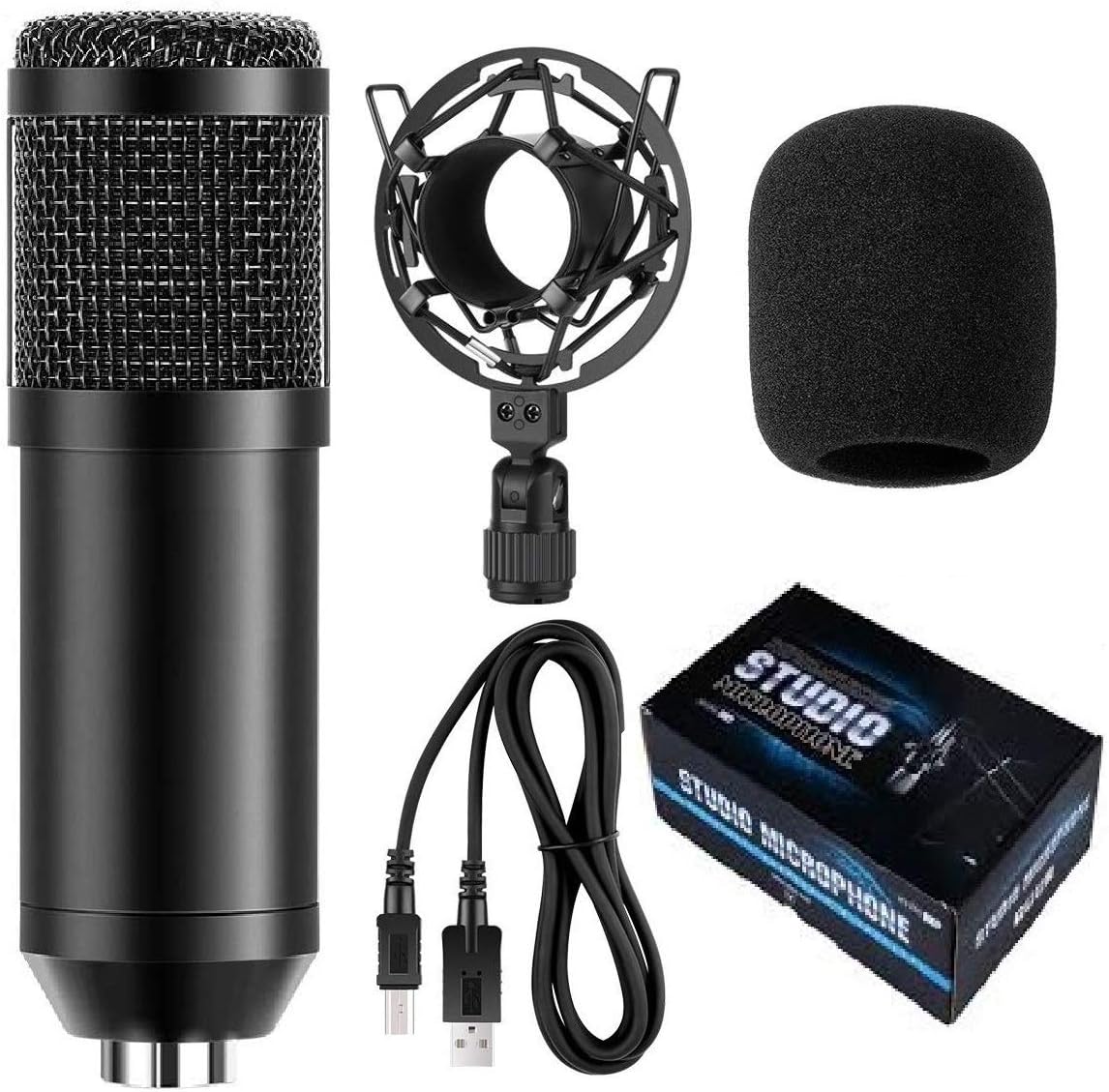 Techtest Bm-800 Usb Mic for Gaming Studio Condenser Microphone Kit Windows Mac Podcast Set Recording Streaming Pc Cardioid Anti-Shock Mount & Foam for Karaoke Vocal Broadcast Pk Live Youtube, Skype