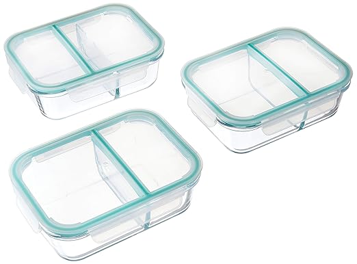 Cristal comida Prep recipientes 2 compartimento recipiente para ...