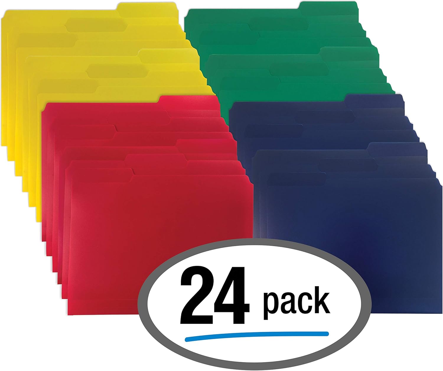 Heavyweight Poly File Folders, 1/3 Cut, Top Tab, 24 Per Box, by Better Office Products, Letter Size, Assorted Colors-Red, Blue, Yellow Green, 24 per Box : Office Products