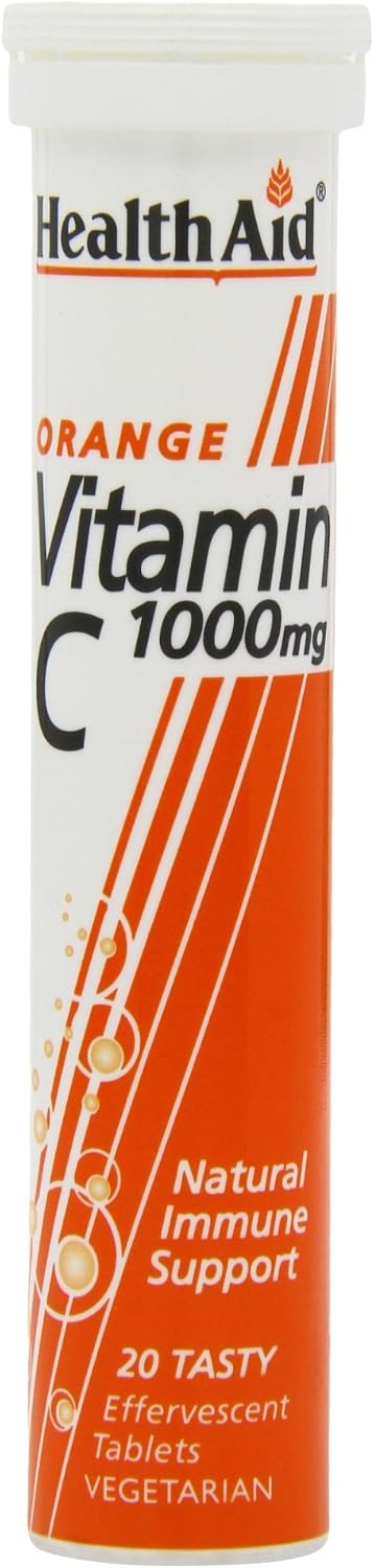 HealthAid Vitamin C 1000mg Effervescent Orange Flavour, 20 Tablets, White, 20 count (Pack of 1)