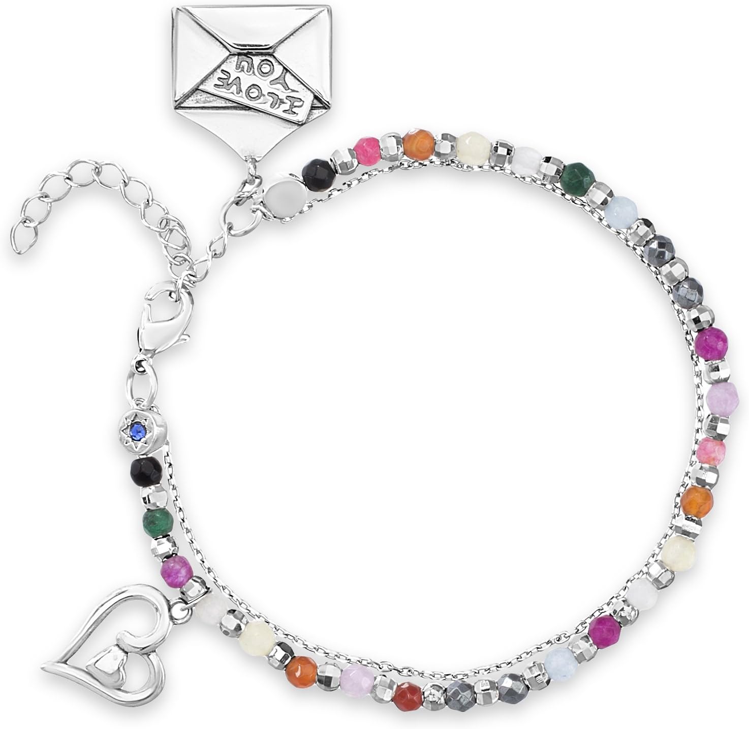 WILLOWBIRD Sterling Silver Petite 7 Inch Multi Colored Beaded Adjustable Charm Bracelet for Women (Various Styles)
