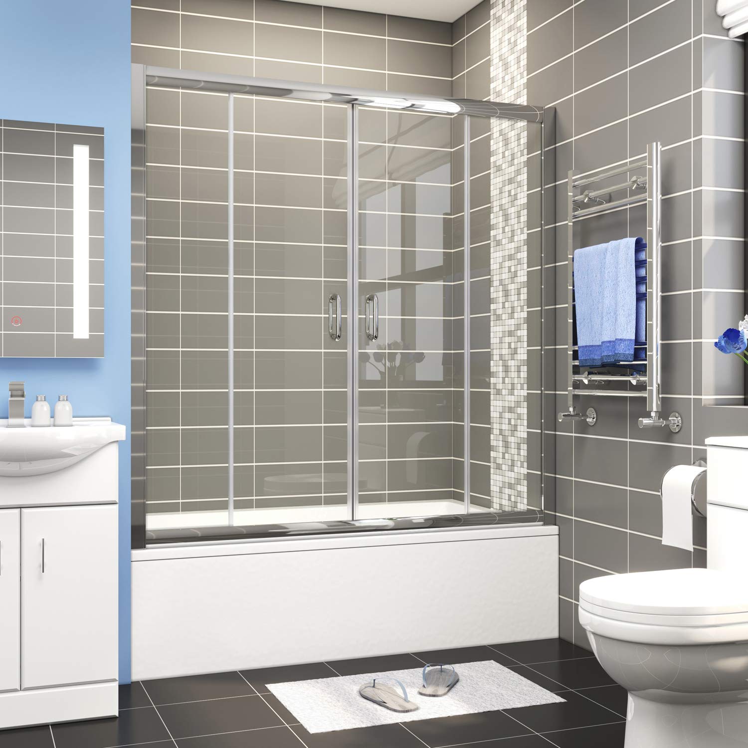 Buy ELEGANT Sliding Bathtub Shower Door, 58.5 in. 60 in. W x 62 in. H Tub Shower Door, 1/4 inch