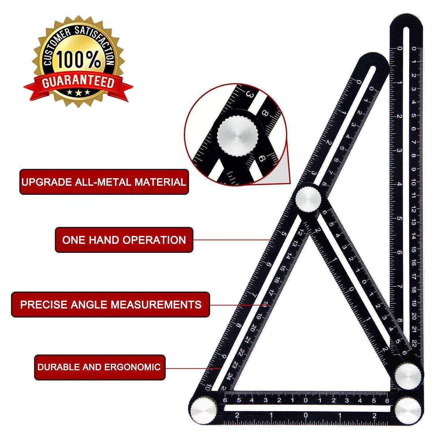 Template Tool Ruler RE2LS - Premium Aluminum Alloy four folding ultra nook, multi angle measurement tool for Handymen, DIY-ers