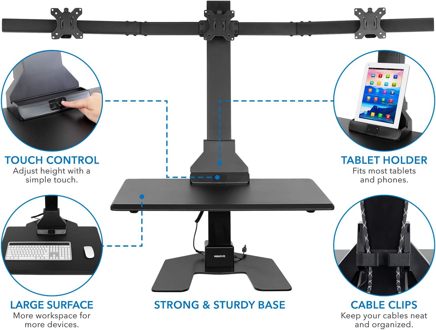 Motorized Sit Stand Desk with Dual Monitor Mount and iPhone/Tablet Slot MountIt Black Electric