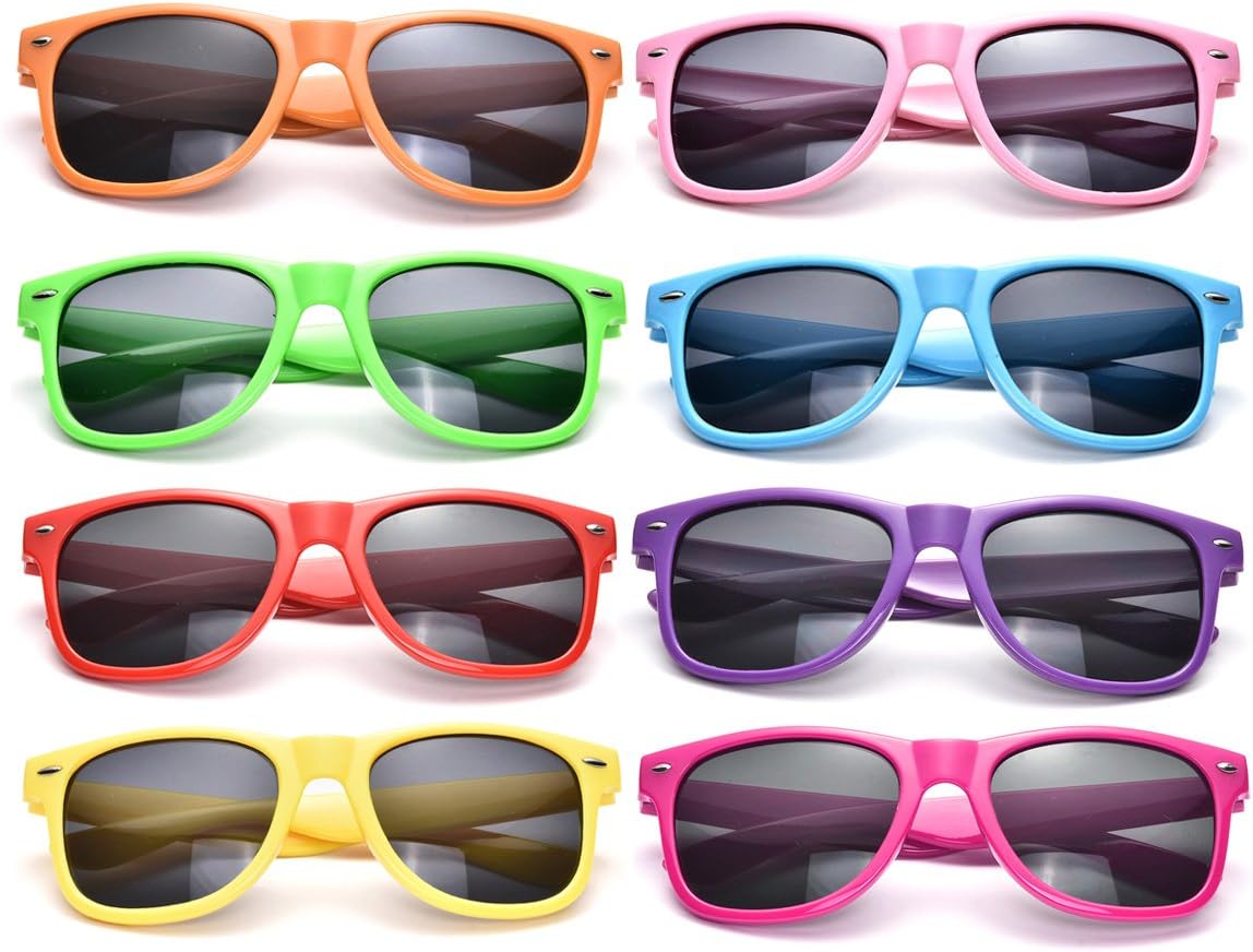 Neon Colors Party Favor Supplies Unisex Sunglasses Pack of 8 for Kids (8 Pack Mix): Health & Personal Care