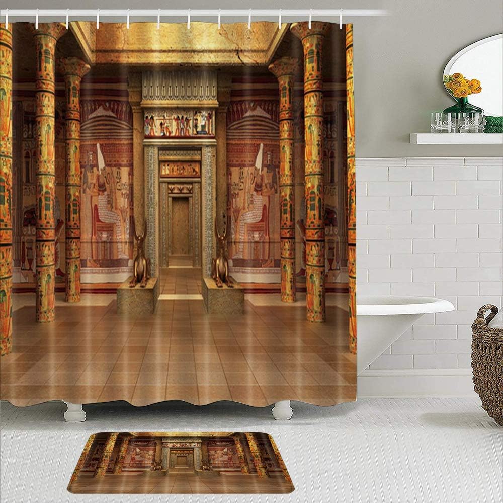 YOLIKA 2 Piece Shower Curtain Set with NonSlip Bath Mat,Egyptians