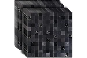 YMMXGE Peel and Stick Backsplash for Kitchen， Metal Aluminum Mosaic Self Adhesive 3D Wall Sticker Panel 11.81"x11.81"x0.15" , 4.8 sq.ft (10, Black)