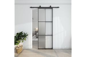 Barnsmith 30in x 84in Aluminum Glass Barn Door Panel - DIY Frosted Tempered Glass Door Slab - Easy Assembly