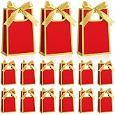 Kolldenn 24 Pcs Small Gift Bags with Bow 6.3 x 3.9 x 2.8 Inch Thank You Gift Bags Elegant Mini Paper Bag with Handles for Wedding Bridal Birthday Baby Shower Bridesmaid Party Favors(Red)