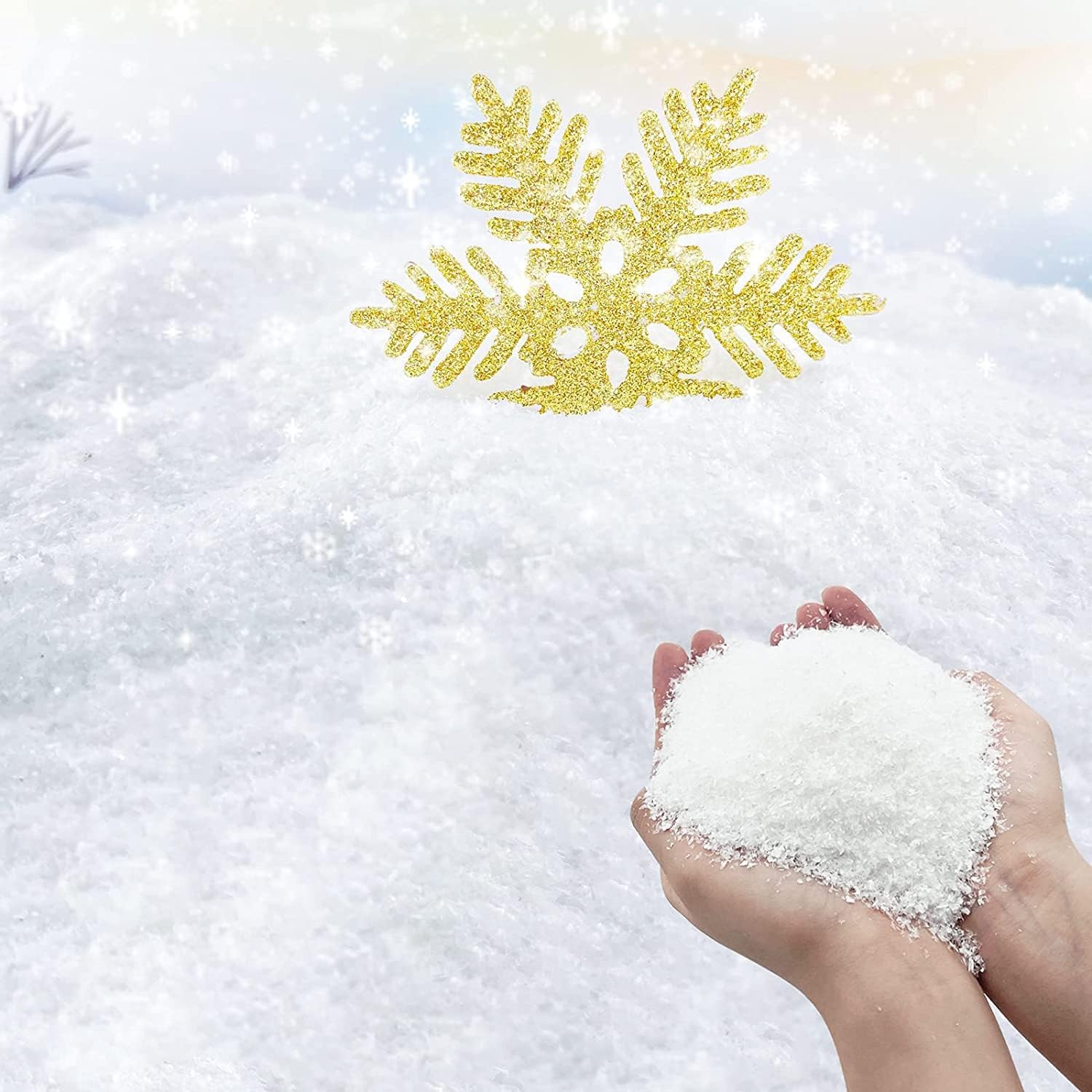 Artificial Snow - TURNMEON 30 Ounces Artificial Snow Powder Christmas Tree Decorations, Sparkling Faux Fake Snow Dry Plastic Snowflakes for Xmas Christmas Decorations, Village Displays, Slime, Holiday Winter Crafts