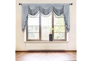 ELKCA Luxury Thick Chenille Window Curtains Valance for Living Room Silver Grey Waterfall Valance for Bedroom (Silver Grey, W79inch, 1 Panel)