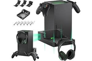 Narati Wall Mount for Xbox Series X, Wall Mount Kit for Xbox Series X with 2 Controller Holder & Headphone Hook, Integrated and Heat Ventilation Design, Mount Console Facing Forward
