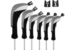 Andux 6pcs/Set Golf Club Head Covers Woods Driver Fairway Hybrid Set Long Neck (3 Hybrid + 3 Woods)