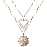 Jessica Simpson Layered Necklace Set of 2 16"/18"+3", Gold-Tone Heart Necklaces with Crystals, Valentines Gifts for Her