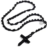 HanlinCC Handmade Knotted Paracord Rosary Necklace with St.Benedict Miraculous Medal for Men and Women