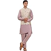 Pro-Ethic Style Developer Mens Indian Traditional Cotton Kurta Set With Jacquard Silk Jacket (Waistcoat) For Men (C-117)