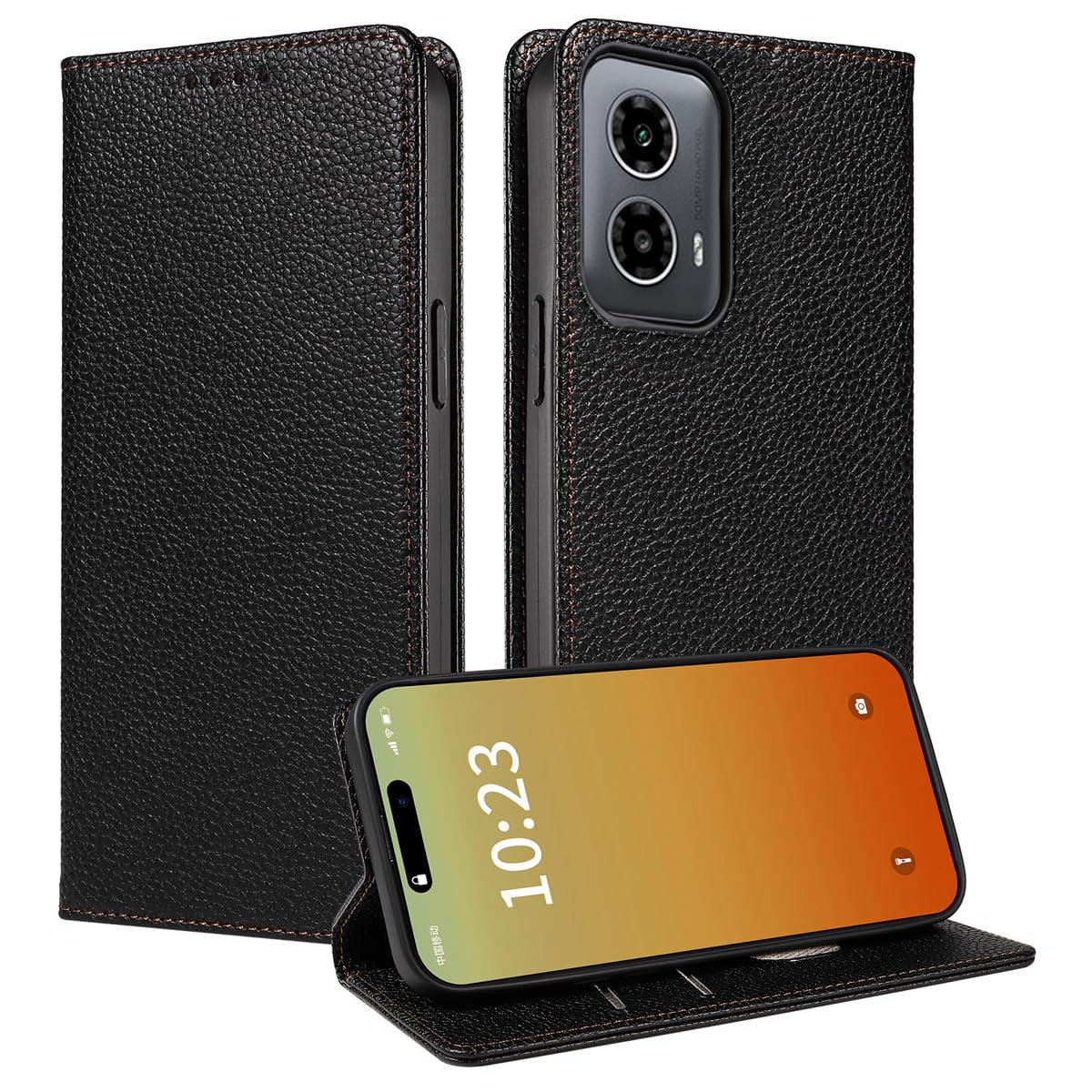 MOJIA Case for Motorola Moto G34, [Strong Magnetic Closure] Premium PU Leather Wallet Case Flip Phone Cover, Card Holder Multifunctional Case. Black — image 1
