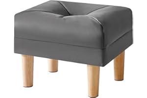 YMYNY Small Footstool Ottoman, Faux Leather Footrest with Sponge Padded Seat, Step Stool for Sofa, Bedroom, Living Room, Entryway, Change Shoes Stool 15.75" D × 11.42" W×12.6" H Dark Grey UHBD040BG