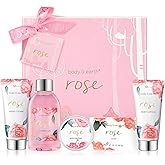 Bath and Body Gift Set for Women, Body & Earth 5 Pcs Rose Spa Gifts for Women, Self Care Kit, Lotion Set for Her, Birthday, Mothers Day Presents for Mom, Wife, girlfriend